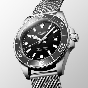 Longines HydroConquest L3.788.4.70.6 Αυτόματο Ανοξείδωτο ατσάλι Milanese Μπρασελέ Μαύρο χρώμα καντράν