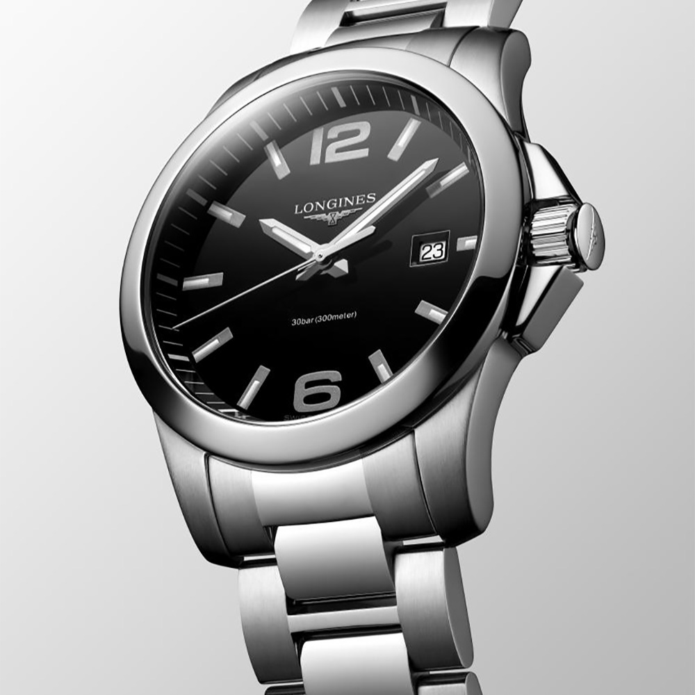 Longines Conquest L3.759.4.58.6 Quartz Stainless steel Bracelet Black color dial