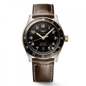 Longines Spirit Zulu Time L3.812.5.53.2 Automatic Stainless steel Brown color leather strap Black color dial Ceramic bezel