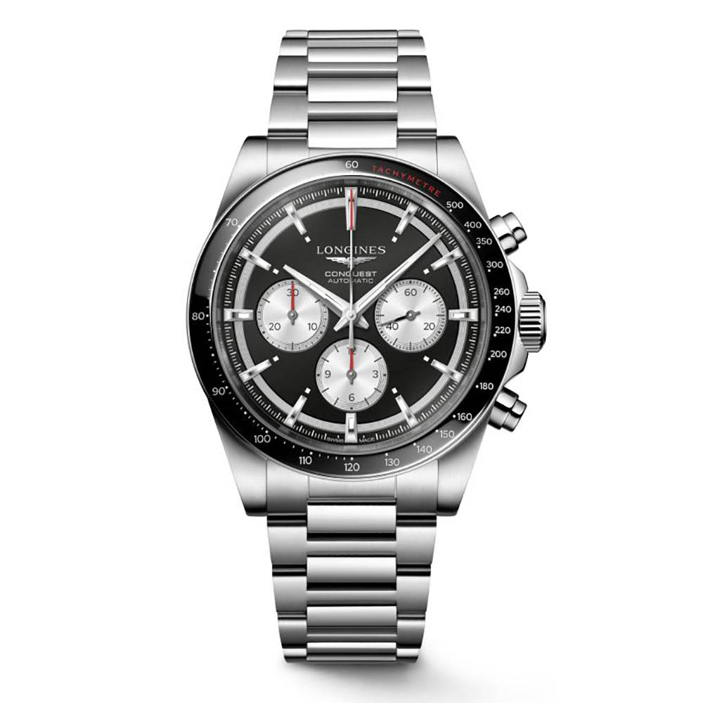 Longines Conquest Chronograph L3.835.4.52.6 Αυτόματο Ανοξείδωτο ατσάλι Μπρασελέ Κεραμική στεφάνη Μαύρο χρώμα καντράν