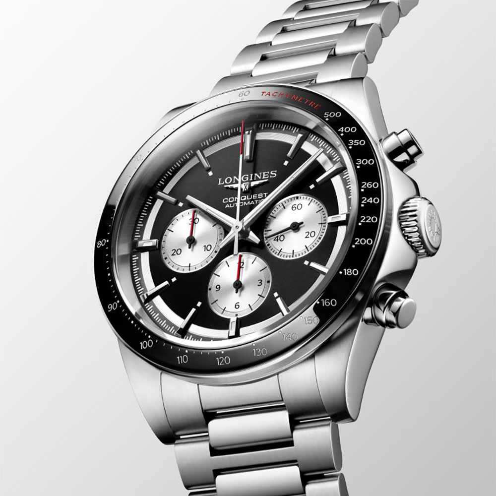 Longines Conquest Chronograph L3.835.4.52.6 Αυτόματο Ανοξείδωτο ατσάλι Μπρασελέ Κεραμική στεφάνη Μαύρο χρώμα καντράν