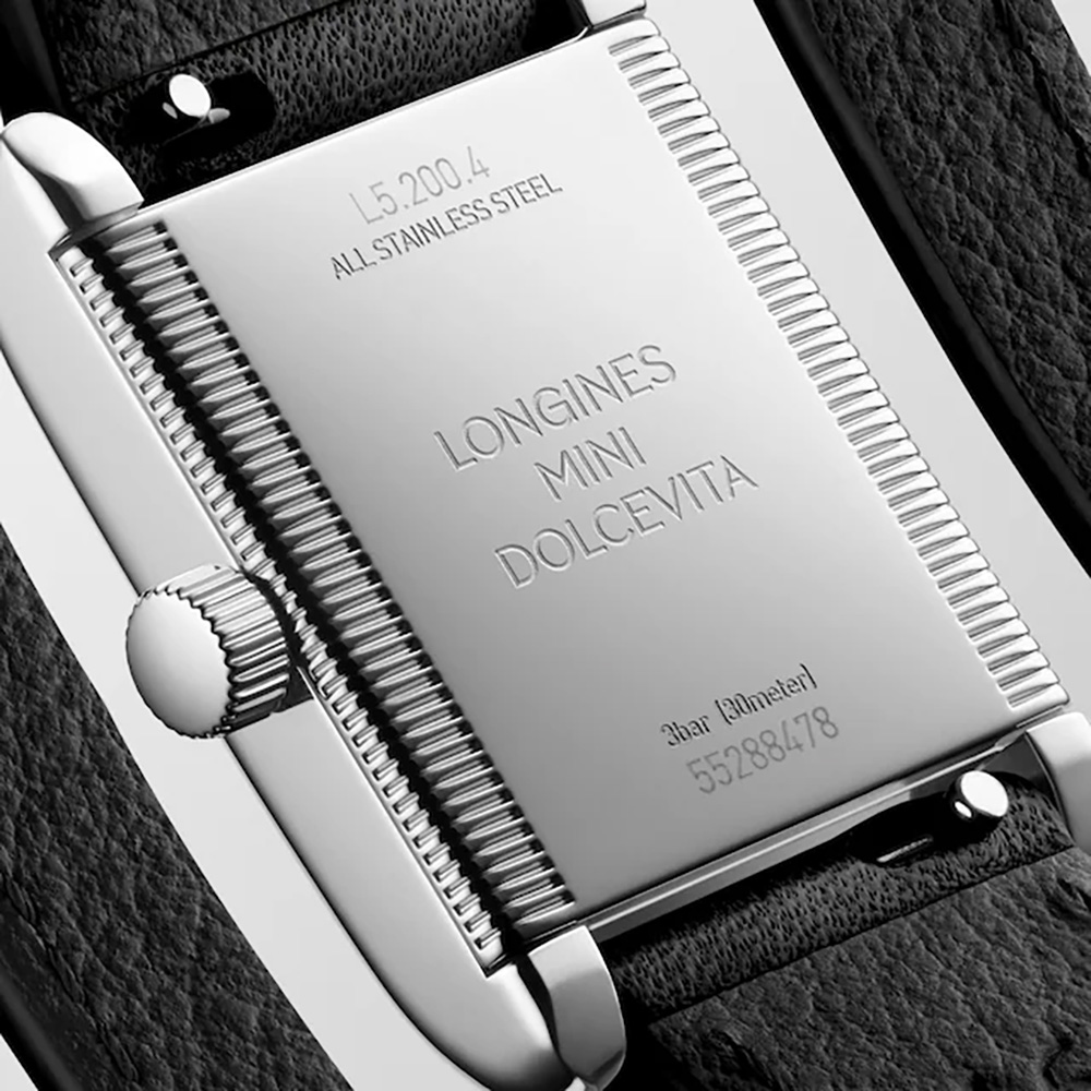 Longines Mini DolceVita L5.200.4.71.0 Quartz Ανοξείδωτο ατσάλι Μαύρο δερμάτινο λουρί Λευκό χρώμα καντράν Λατινικοί χαρακτήρες