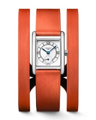 Longines Mini DolceVita L5.200.4.75.8 Quartz Ανοξείδωτο ατσάλι Πορτοκαλί δερμάτινο λουρί Λευκό χρώμα καντράν Λατινικοί χαρακτήρες