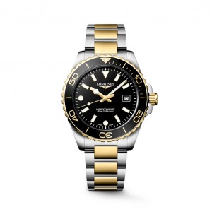 Longines HydroConquest L3.769.3.56.7 Quartz Ανοξείδωτο ατσάλι Διμεταλλικό Μπρασελέ Μαύρο χρώμα καντράν