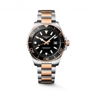 Longines HydroConquest L3.769.3.58.7 Quartz Ανοξείδωτο ατσάλι Διμεταλλικό Μπρασελέ Μαύρο χρώμα καντράν