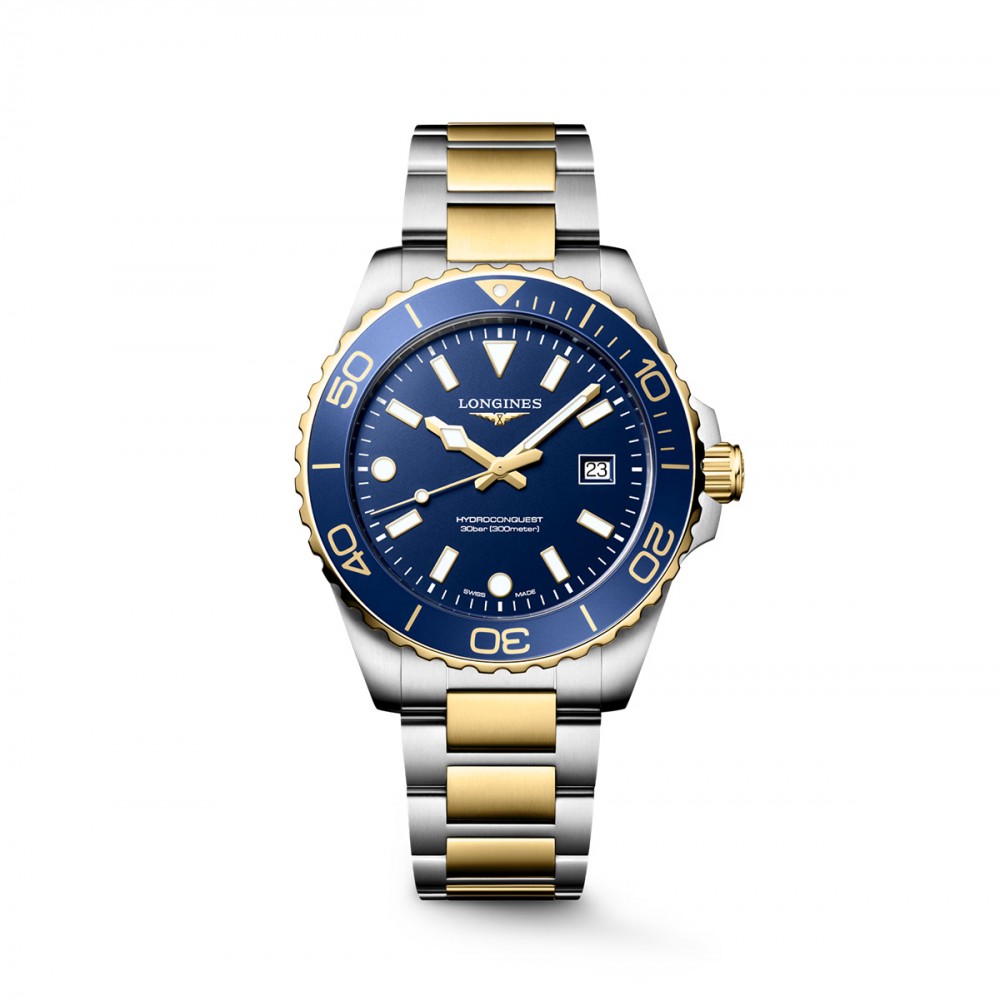 Longines HydroConquest L3.769.3.96.7 Quartz Ανοξείδωτο ατσάλι Διμεταλλικό Μπρασελέ Μπλε χρώμα καντράν