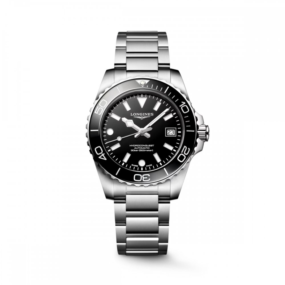 Longines HydroConquest L3.779.4.56.6 Αυτόματο Ανοξείδωτο ατσάλι Μπρασελέ Μαύρο χρώμα καντράν Κεραμική στεφάνη