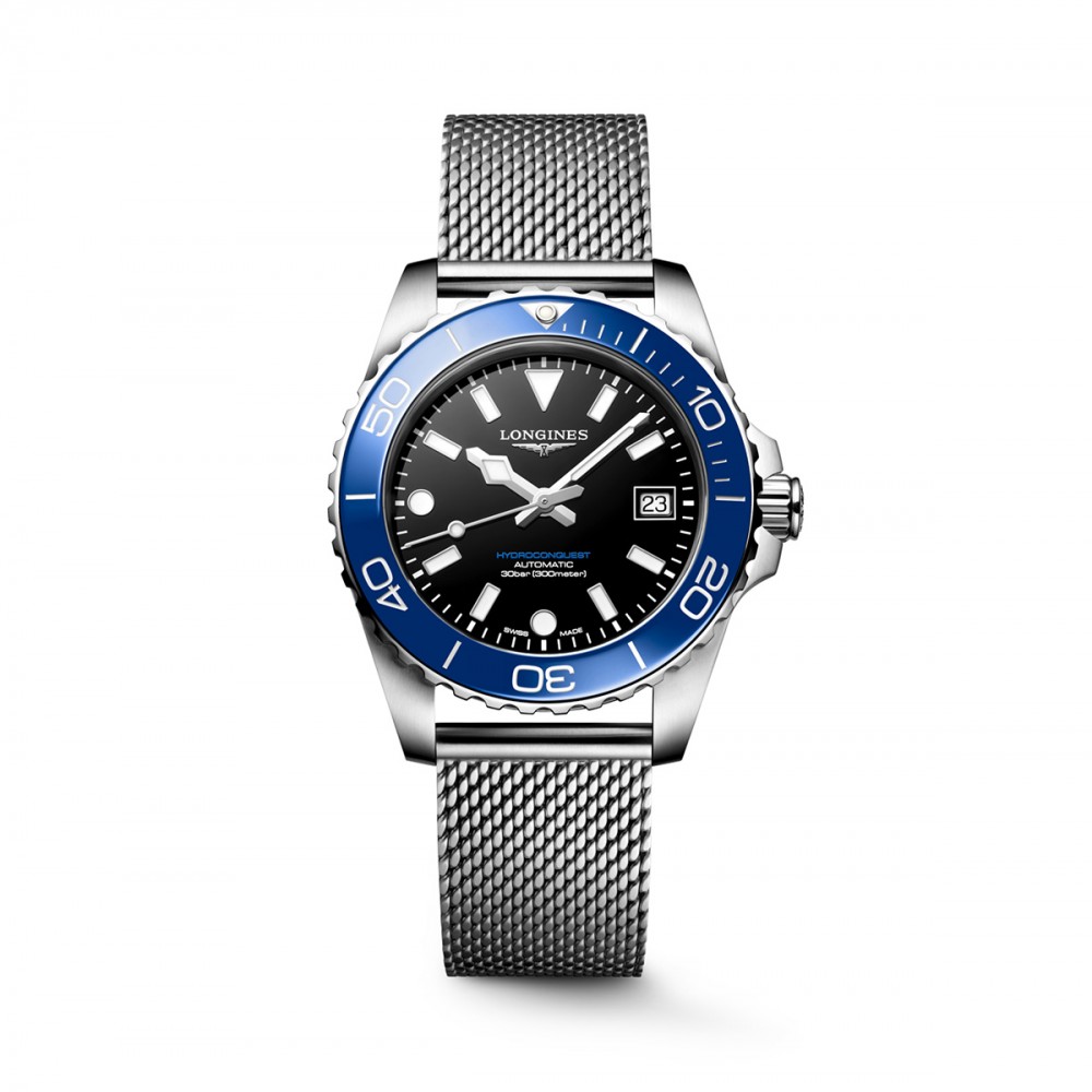 Longines HydroConquest L3.779.4.90.6 Αυτόματο Ανοξείδωτο ατσάλι Milanese Μπρασελέ Μαύρο χρώμα καντράν