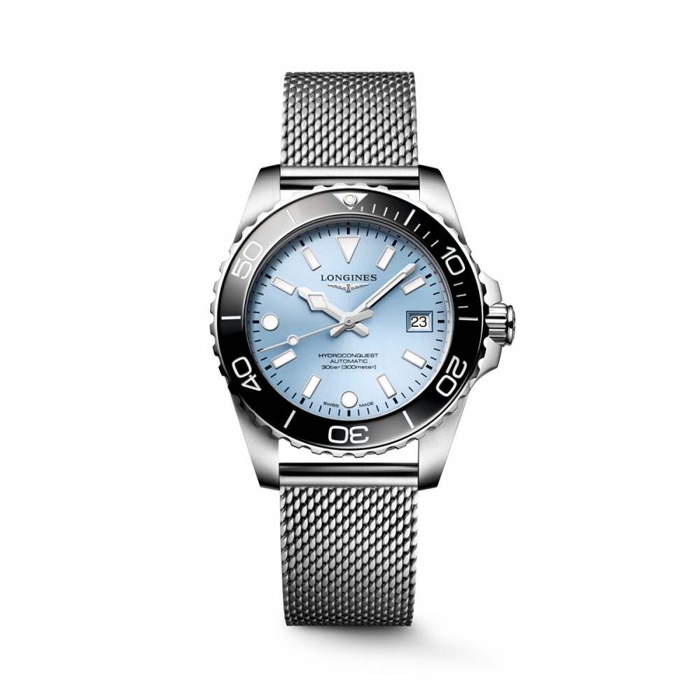 Longines HydroConquest L3.779.4.99.6 Αυτόματο Ανοξείδωτο ατσάλι Milanese Μπρασελέ Μπλε πάγου χρώμα καντράν