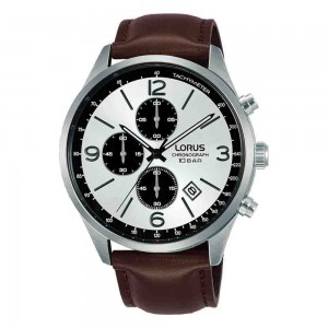 Lorus Urban RM321HX9 Quartz Chronograph Stainless Steel Brown leather strap White color dial