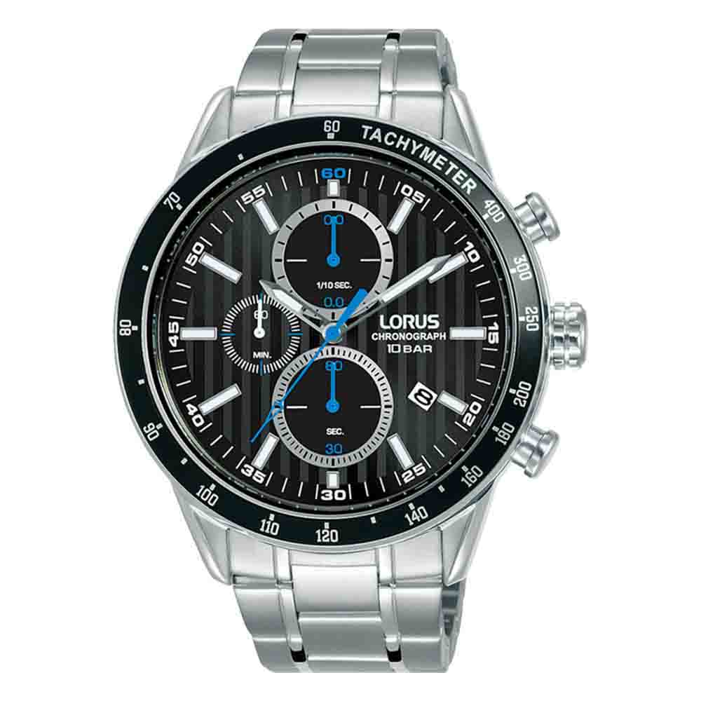 Lorus Sports RM327GX9 Quartz Chronograph Stainless Steel Bracelet Black color dial