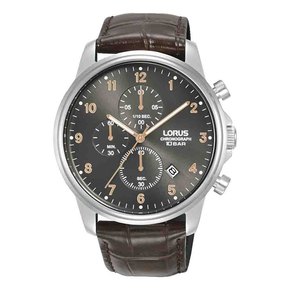 Lorus Urban RM343JX9 Quartz Χρονογράφος Ανοξείδωτο ατσάλι Καφέ δερμάτινο λουρί Μαύρο χρώμα καντράν