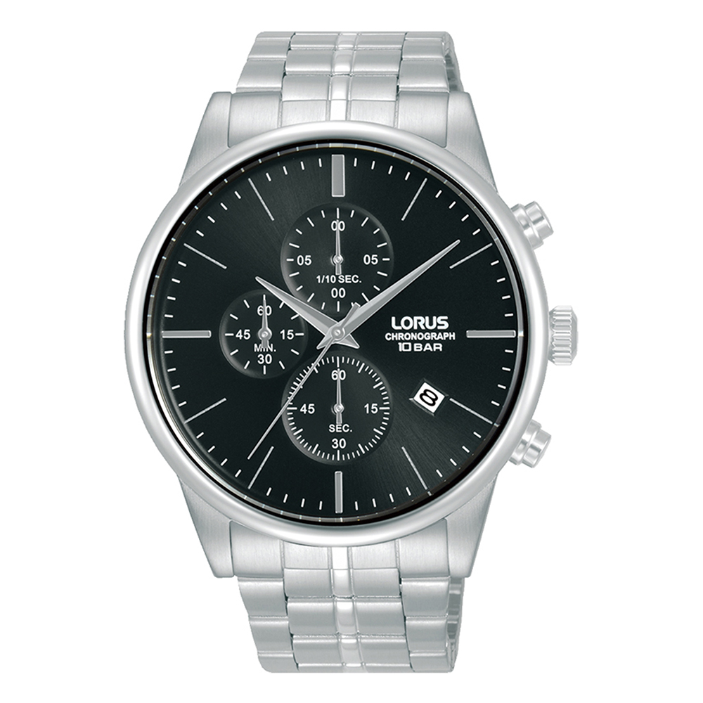 Lorus Urban RM361JX9 Quartz Χρονογράφος Ανοξείδωτο ατσάλι Μπρασελέ Μαύρο χρώμα καντράν