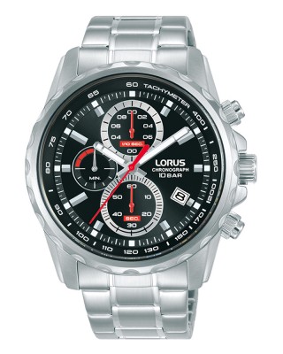 Lorus Sports RM371JX9 Quartz Χρονογράφος Ανοξείδωτο ατσάλι Μπρασελέ Μαύρο χρώμα καντράν