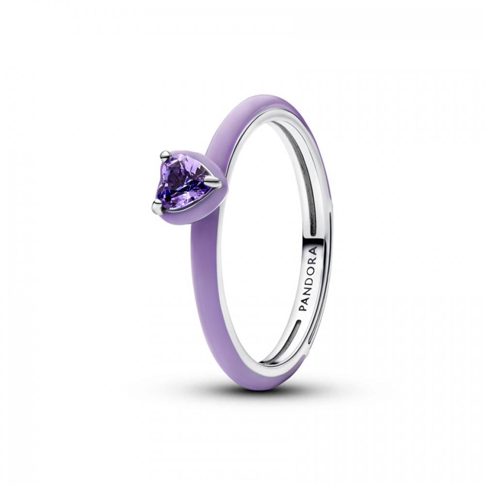 Pandora Λαμπερό Δαχτυλίδι Μωβ κρύσταλλο Ασήμι 925 Βαθμών Κωδικός 193088C04-52