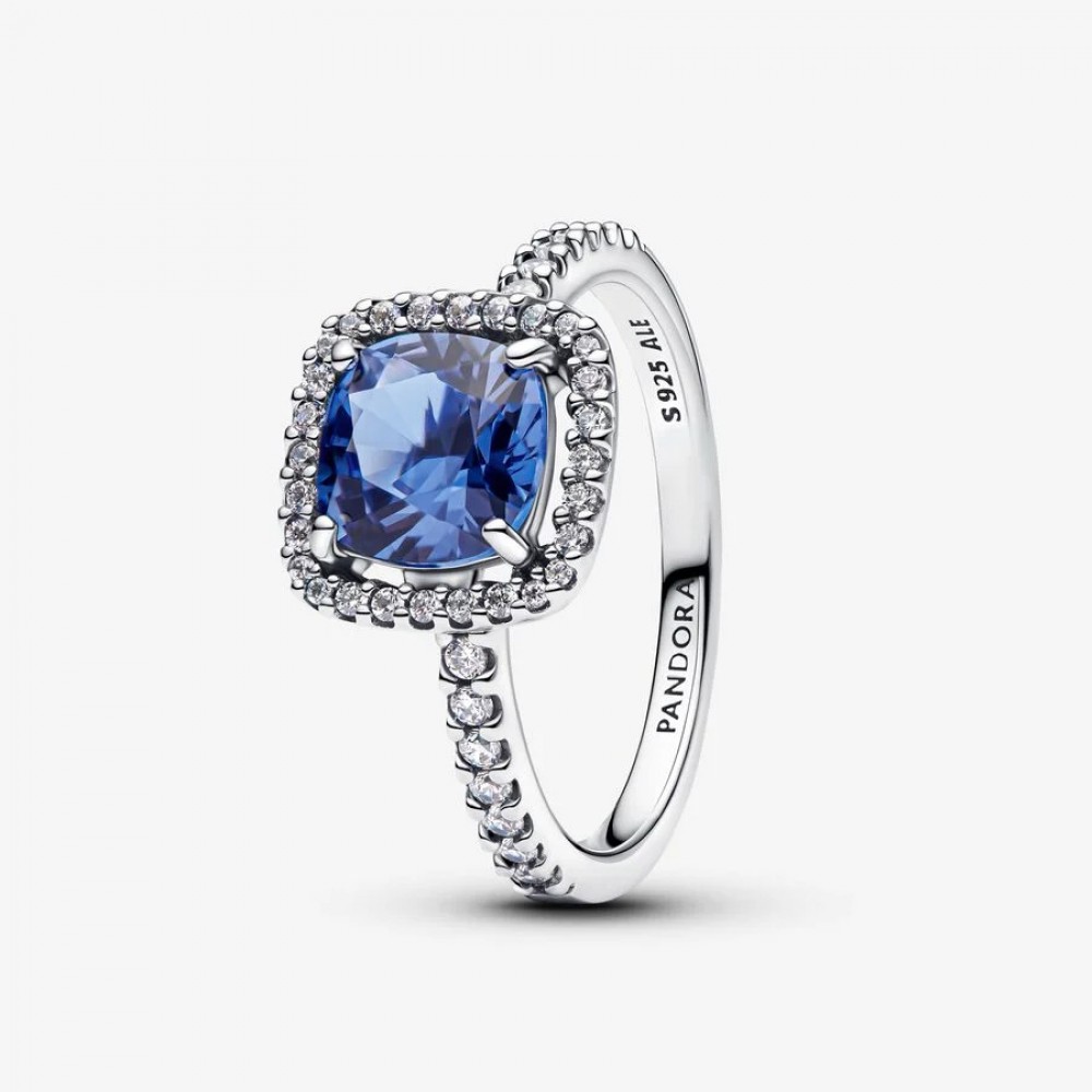 Pandora Δαχτυλίδι Μπλε Τετράγωνο στεφάνι Πέτρες 925 Βαθμών Κωδικός 193550C01-54