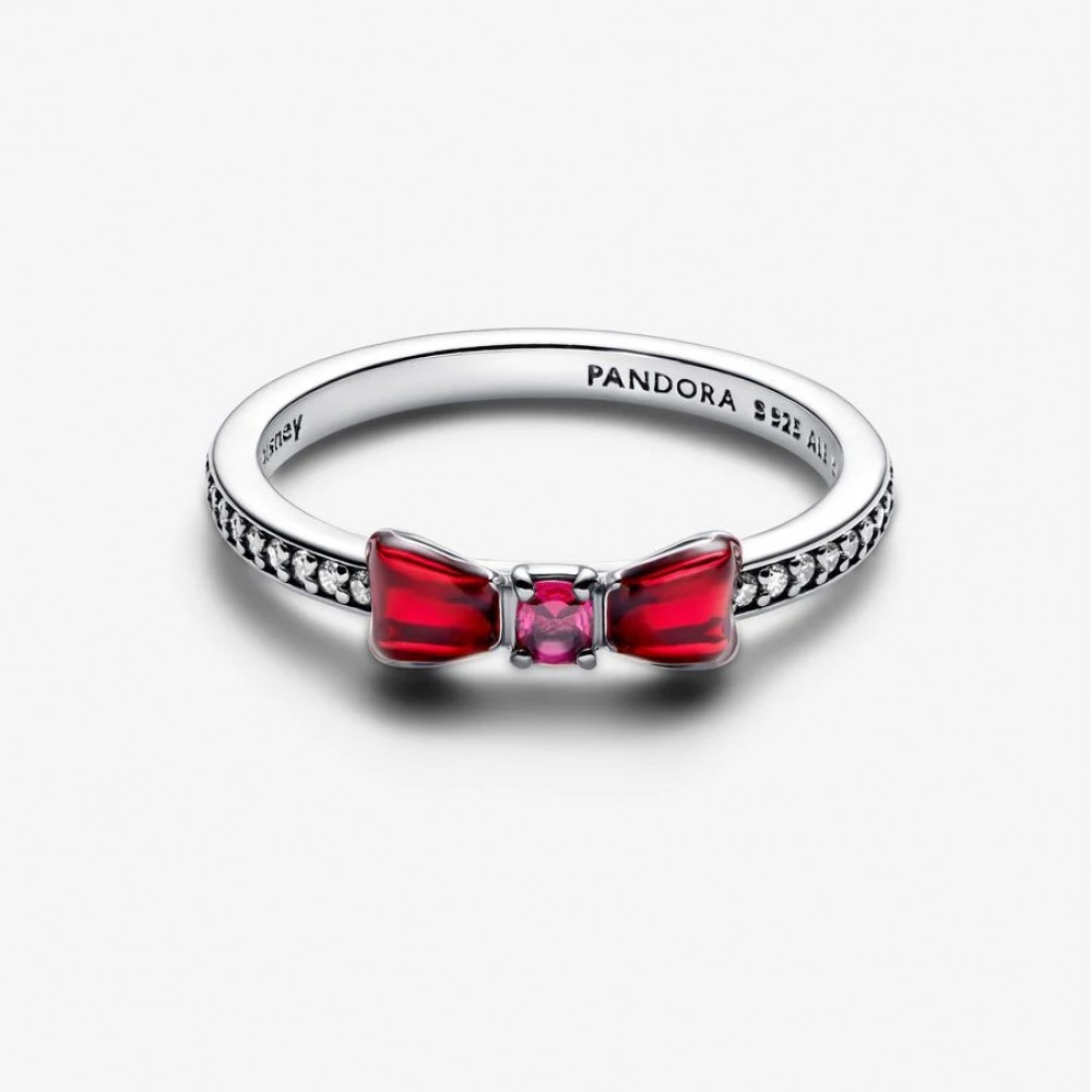 Pandora Δαχτυλίδι Κόκκινος φιόγκος Χιονάτη Disney Πέτρες 925 Βαθμών Κωδικός 193652C01-50