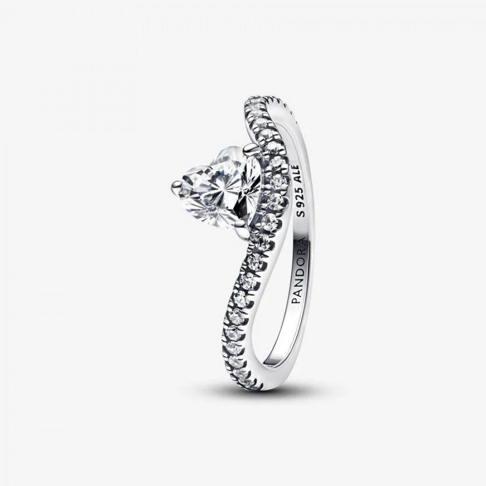 Pandora Δαχτυλίδι Κυματιστή Καρδιά Πέτρες 925 Βαθμών Κωδικός 193661C01-52