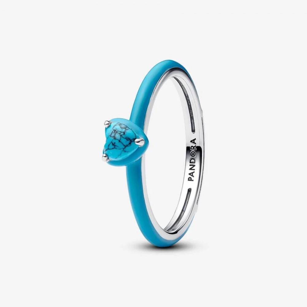 Pandora Δαχτυλίδι Καρδιά Τιρκουάζ χρώμα Πέτρες 925 Βαθμών Κωδικός 193828C01-50