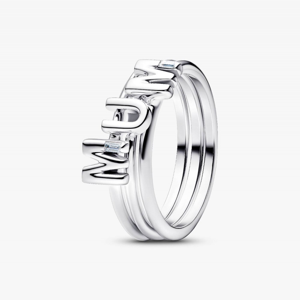 Pandora Διαιρούμενο Δαχτυλίδι Λέξη MUM Πέτρες Ασήμι 925 Βαθμών Κωδικός 194458C01-52
