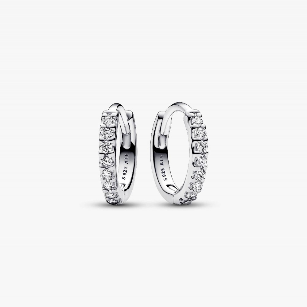 Pandora Αστραφτερά Σκουλαρίκια κρίκοι Huggie Ασήμι 925 βαθμών Πέτρες Κωδικός 293015C01