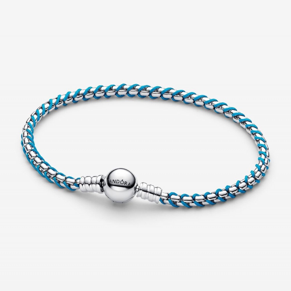 Pandora Βραχιόλι Αλυσίδα Φίδι Μπλε κορδόνι Ασήμι 925 Βαθμών Κωδικός 593816C01-18
