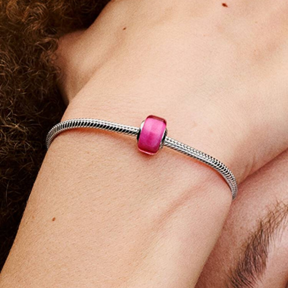 Pandora Μικρό Charm Ροζ Γυαλί Murano Ασήμι 925 Βαθμών Κωδικός 793107C00