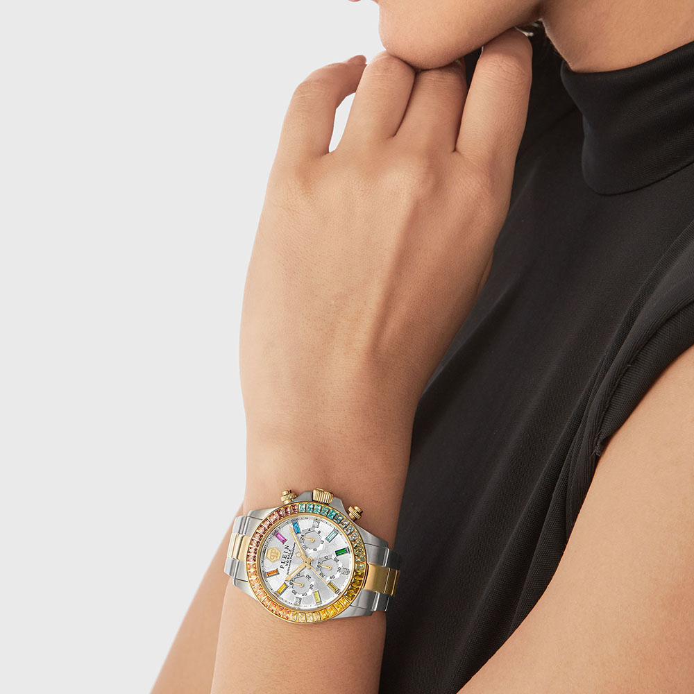 Philipp Plein Nobile Lady PWSBA0523 Χρονογράφος Ανοξείδωτο ατσάλι Μπρασελέ Ασημί χρώμα καντράν Κρύσταλλα