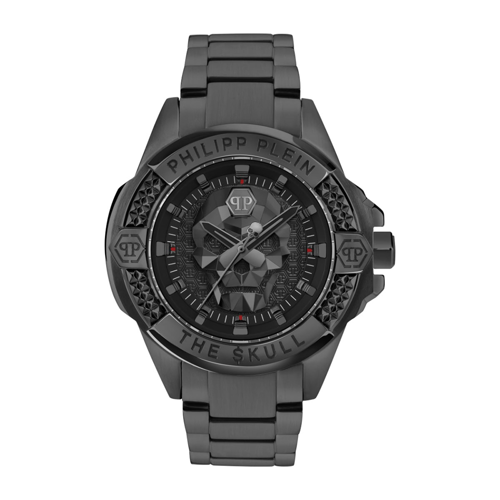 Philipp Plein The Skull PWAAA3025 Three Hands Ιονισμένο Ανοξείδωτο ατσάλι Μπρασελέ Μαύρο χρώμα καντράν