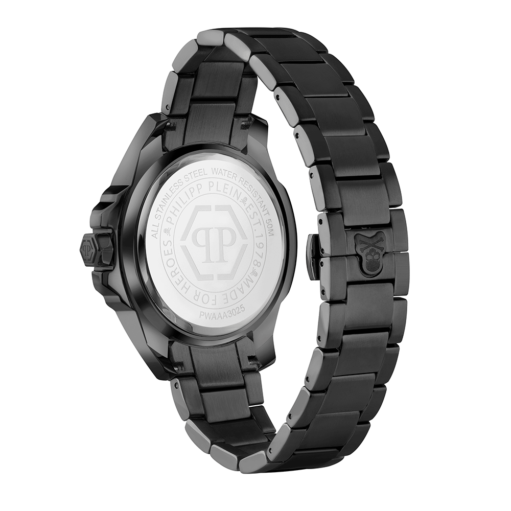 Philipp Plein The Skull PWAAA3025 Three Hands Ιονισμένο Ανοξείδωτο ατσάλι Μπρασελέ Μαύρο χρώμα καντράν