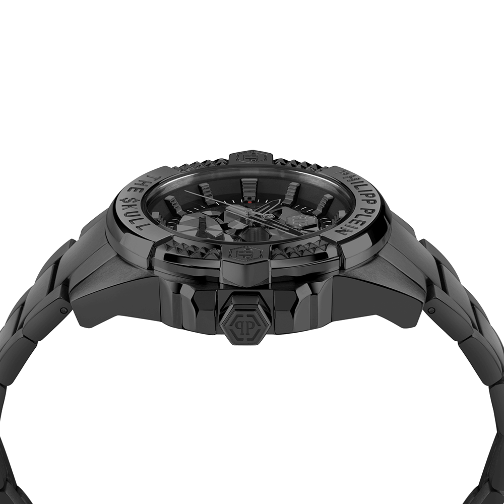Philipp Plein The Skull PWAAA3025 Three Hands Ιονισμένο Ανοξείδωτο ατσάλι Μπρασελέ Μαύρο χρώμα καντράν