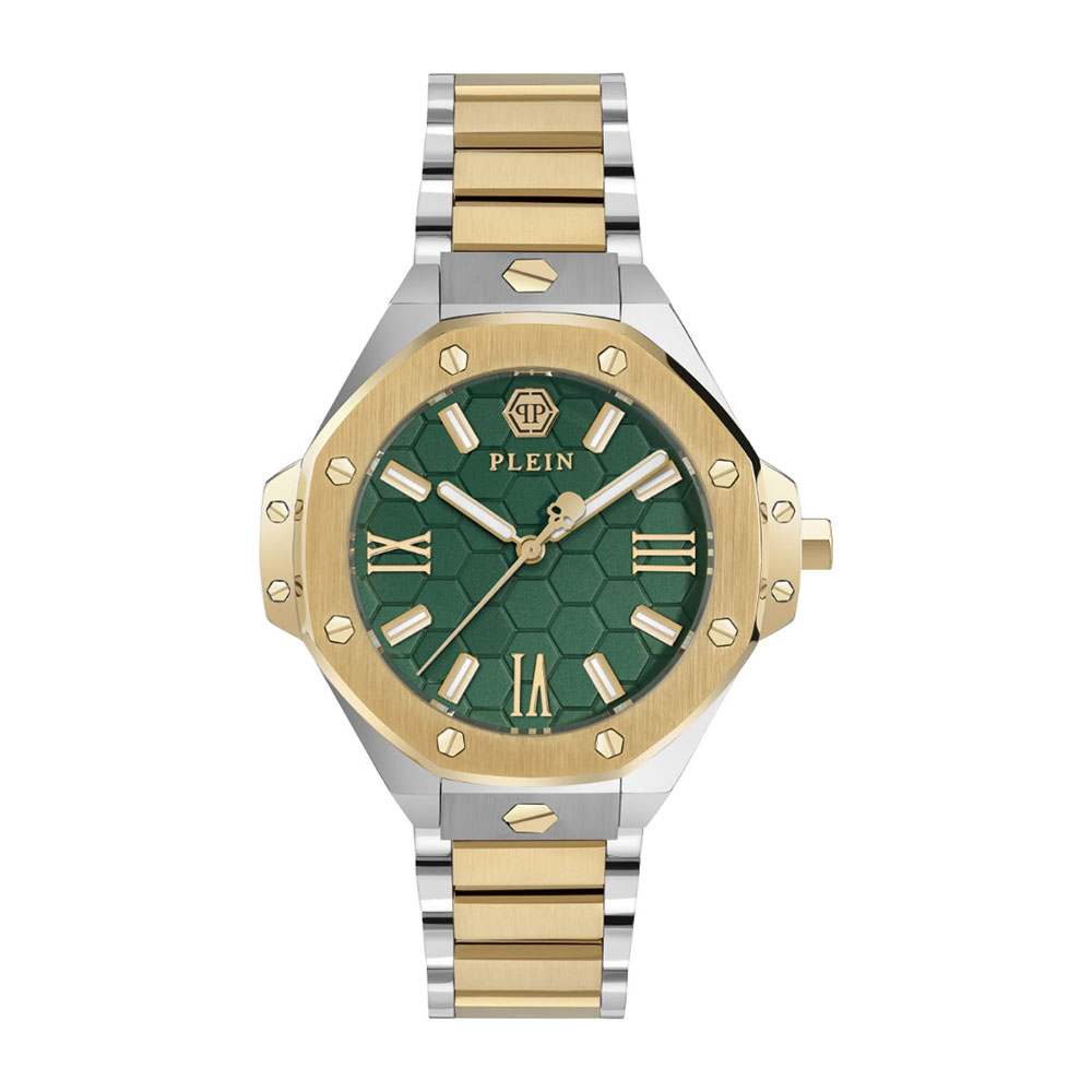 Philipp Plein Lady Royal PWBDA0724 Quartz Ανοξείδωτο ατσάλι Διμεταλλικό Μπρασελέ Πράσινο χρώμα καντράν Επιχρυσωμένη στεφάνη