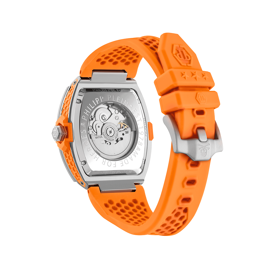 Philipp Plein The Skeleton Limited edition PWJFA1225 Αυτόματο Ανοξείδωτο ατσάλι Πορτοκαλί καουτσούκ λουρί Μαύρο χρώμα καντράν