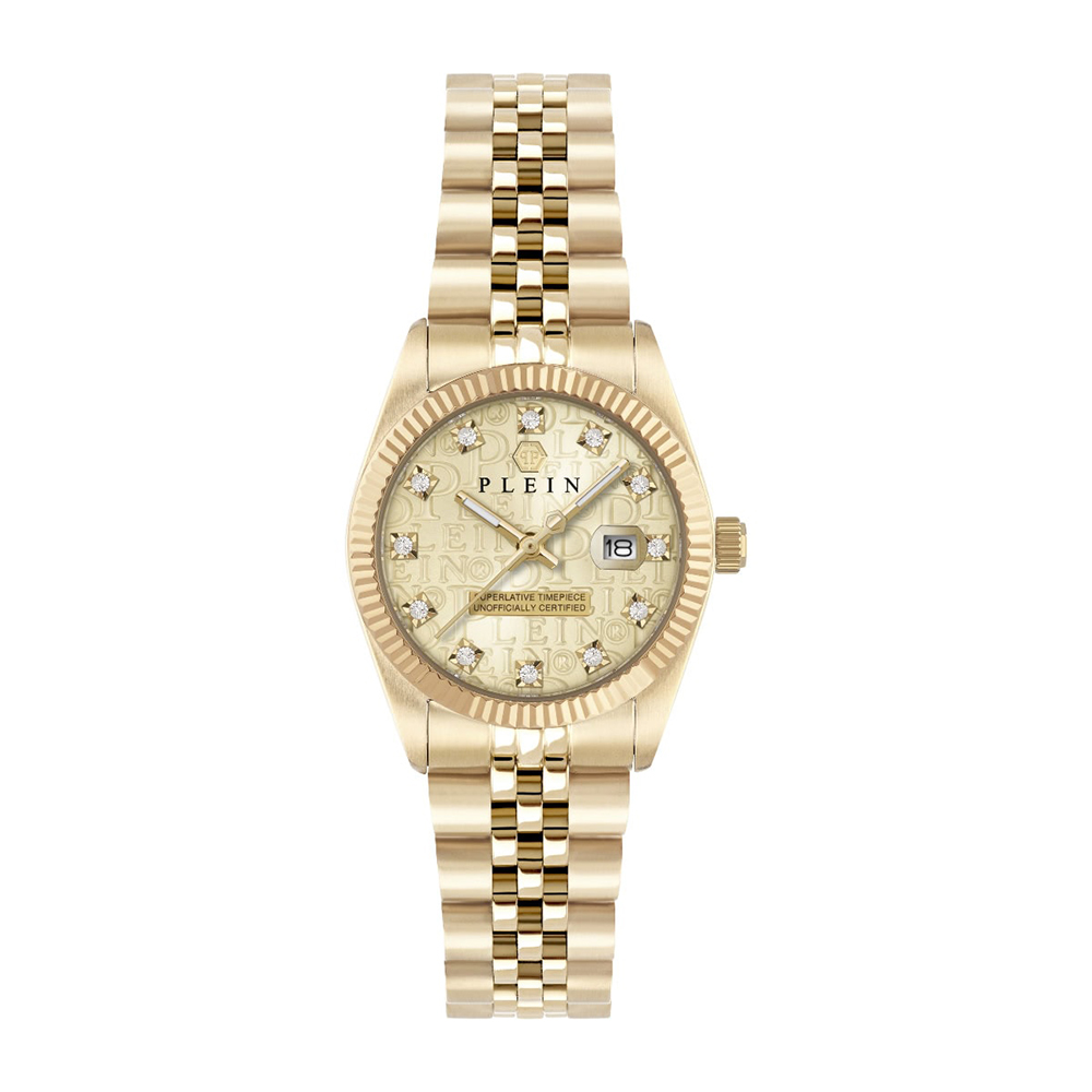 Philipp Plein Date Superlative PWNFA0525 Three Hands Επιχρυσωμένο ανοξείδωτο ατσάλι Μπρασελέ Χρυσό χρώμα Κρύσταλλα