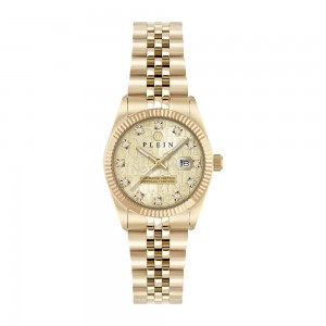 Philipp Plein Date Superlative PWNFA0525 Three Hands Plated Stainless steel Bracelet Yellow gold colour dial Crystalls
