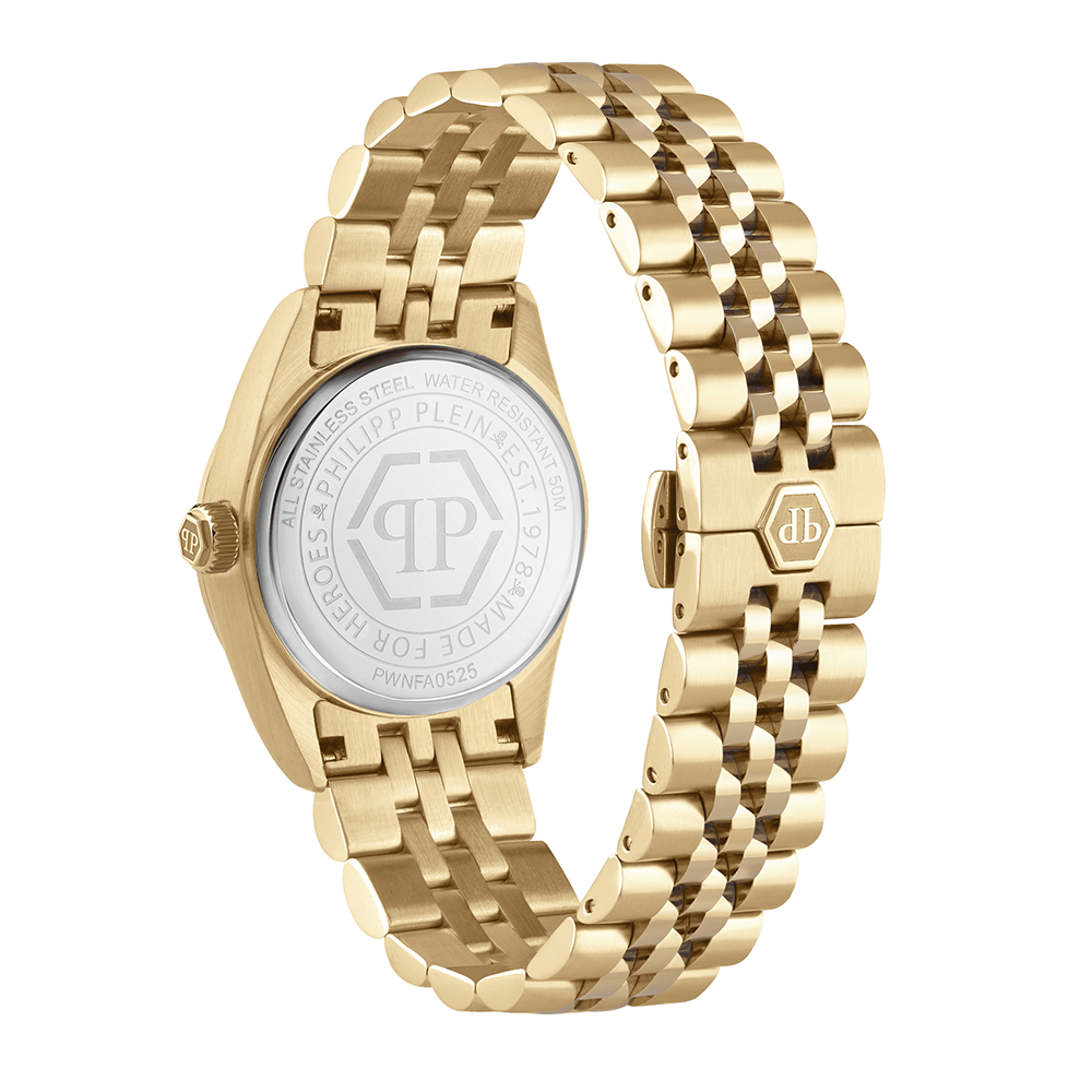 Philipp Plein Date Superlative PWNFA0525 Three Hands Επιχρυσωμένο ανοξείδωτο ατσάλι Μπρασελέ Χρυσό χρώμα Κρύσταλλα