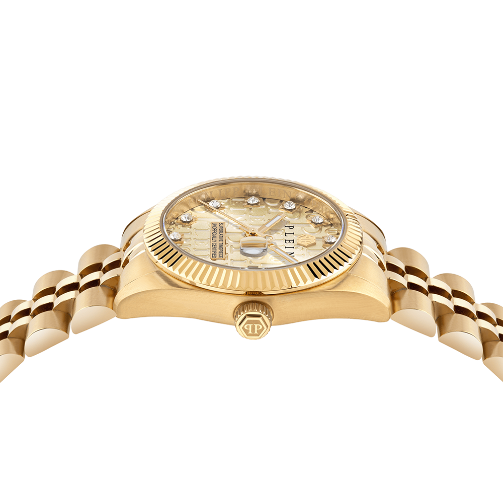 Philipp Plein Date Superlative PWNFA0525 Three Hands Επιχρυσωμένο ανοξείδωτο ατσάλι Μπρασελέ Χρυσό χρώμα Κρύσταλλα
