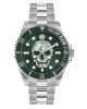 Philipp Plein The Skull Diver PWOAA0622 Three Hands Ανοξείδωτο ατσάλι Μπρασελέ Πράσινο χρώμα καντράν Περιστρεφόμενη στεφάνη