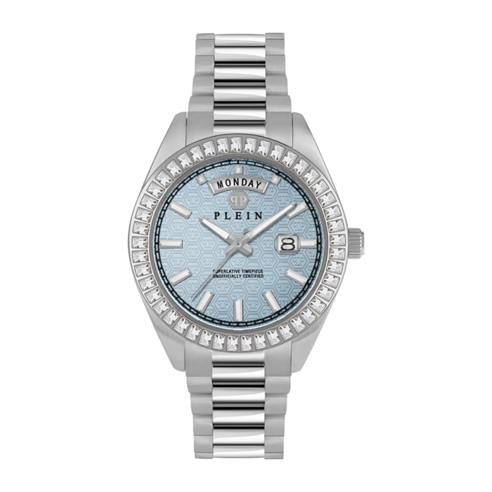 Philipp Plein Date Superlative Gent PWPNA0524 Quartz Ανοξείδωτο ατσάλι Μπρασελέ Γαλάζιο χρώμα καντράν Κρύσταλλα