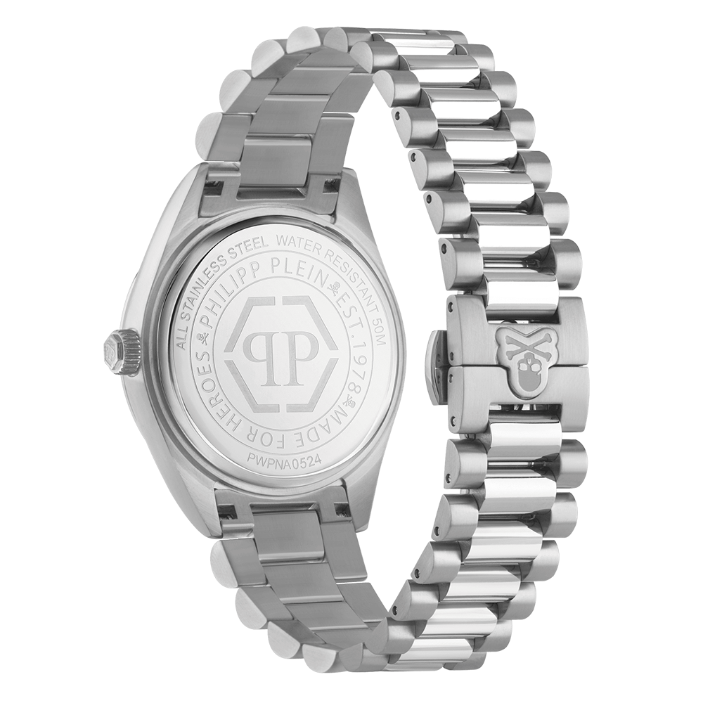 Philipp Plein Date Superlative Gent PWPNA0524 Quartz Ανοξείδωτο ατσάλι Μπρασελέ Γαλάζιο χρώμα καντράν Κρύσταλλα