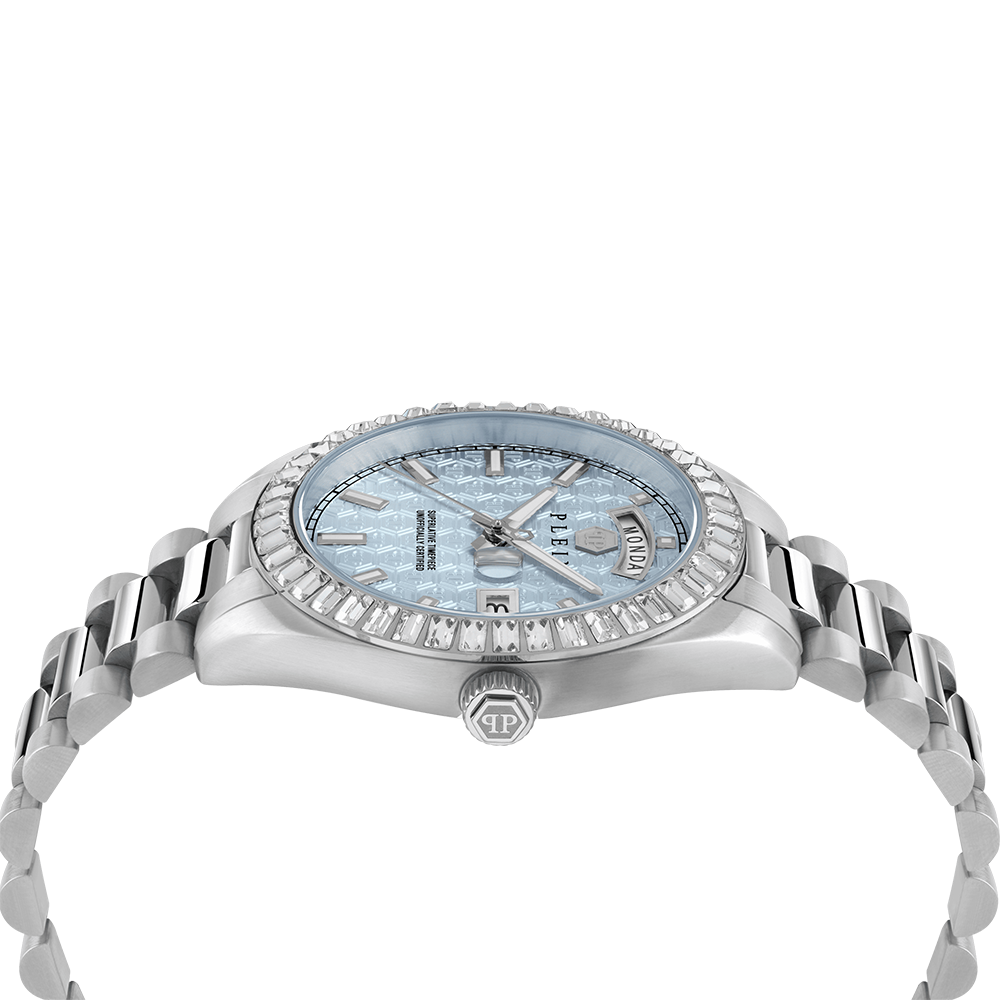 Philipp Plein Date Superlative Gent PWPNA0524 Quartz Ανοξείδωτο ατσάλι Μπρασελέ Γαλάζιο χρώμα καντράν Κρύσταλλα