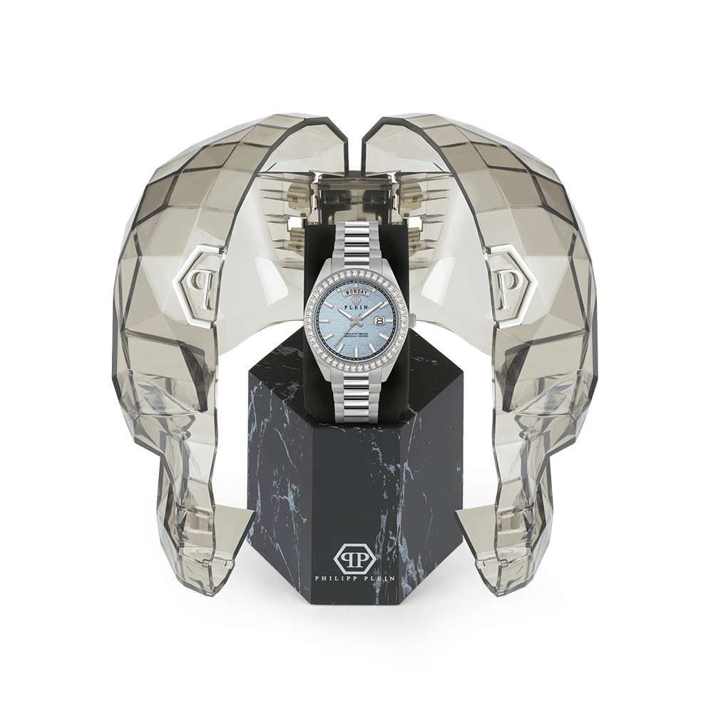 Philipp Plein Date Superlative Gent PWPNA0524 Quartz Ανοξείδωτο ατσάλι Μπρασελέ Γαλάζιο χρώμα καντράν Κρύσταλλα