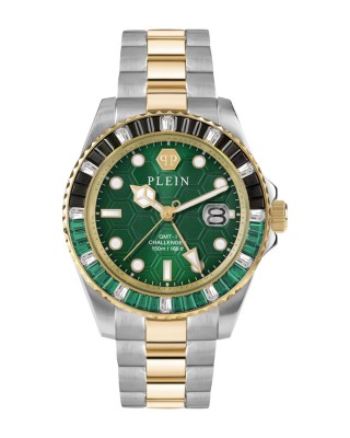 Philipp Plein Gmt-1 Challenger Baguettes PWPZA0224 Quartz Ανοξείδωτο ατσάλι Διμεταλλικό Μπρασελέ Πράσινο χρώμα καντράν Κρυσταλλά