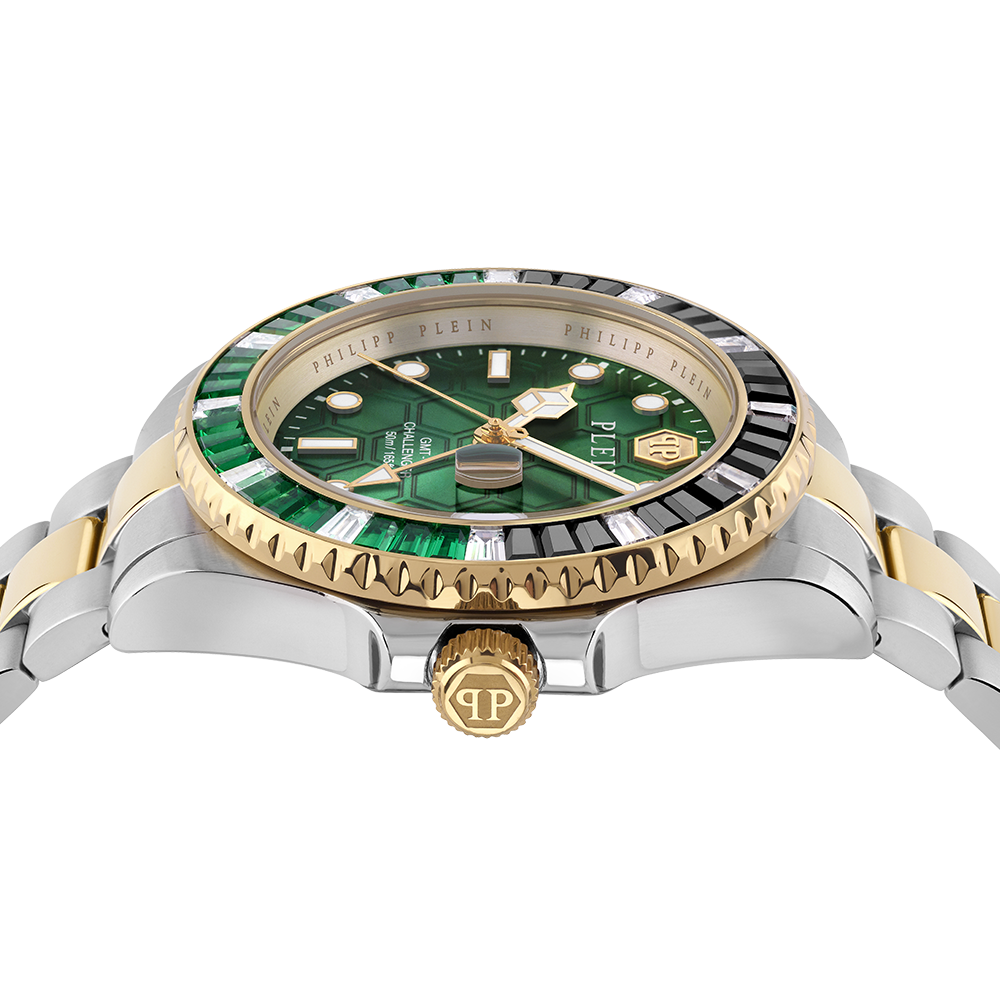 Philipp Plein Gmt-1 Challenger Baguettes PWPZA0224 Quartz Ανοξείδωτο ατσάλι Διμεταλλικό Μπρασελέ Πράσινο χρώμα καντράν Κρυσταλλά