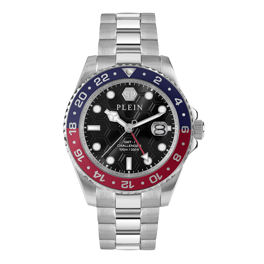 Philipp Plein Challenger PWYBA0223 Quartz Ανοξείδωτο ατσάλι Μπρασελέ Μαύρο χρώμα καντράν Περιστρεφόμενη στεφάνη