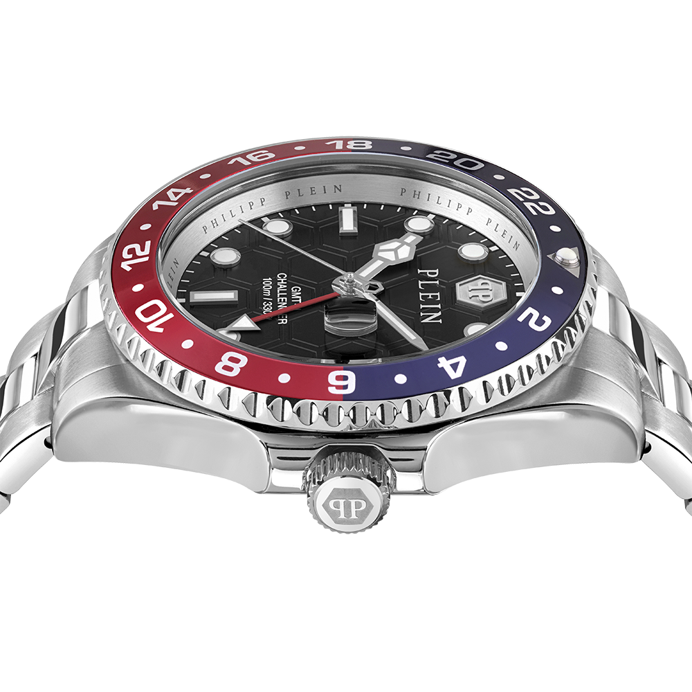 Philipp Plein Challenger PWYBA0223 Quartz Ανοξείδωτο ατσάλι Μπρασελέ Μαύρο χρώμα καντράν Περιστρεφόμενη στεφάνη