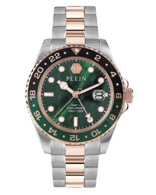 Philipp Plein Challenger PWYBA0623 Quartz Ανοξείδωτο ατσάλι Διμεταλλικό μπρασελέ Πράσινο χρώμα καντράν Περιστρεφόμενη στεφάνη