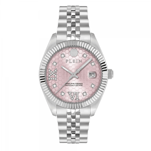 Philipp Plein Date Superlative PWYFA0125 Three Hands Ανοξείδωτο ατσάλι Μπρασελέ Ροζ χρώμα καντράν Κρύσταλλα