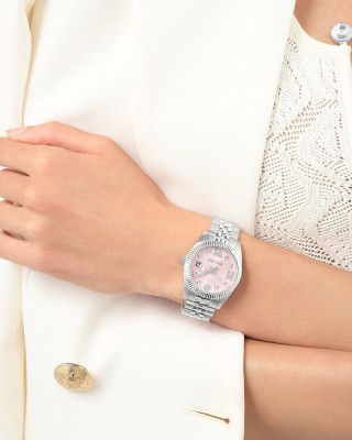 Philipp Plein Date Superlative PWYFA0125 Three Hands Ανοξείδωτο ατσάλι Μπρασελέ Ροζ χρώμα καντράν Κρύσταλλα