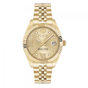 Philipp Plein Date Superlative PWYFA0425 Three Hands Επιχρυσωμένο ανοξείδωτο ατσάλι Μπρασελέ Χρυσό χρώμα Κρύσταλλα